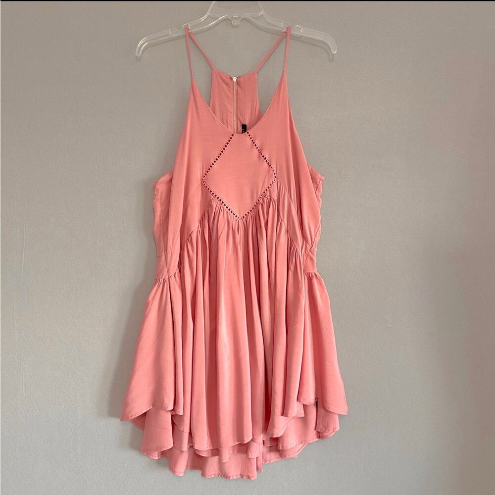 Romeo and Juliet Couture Rose Tan Swing Cutaway Trapeze Mini Dress Tunic Sz Med - Picture 2 of 12